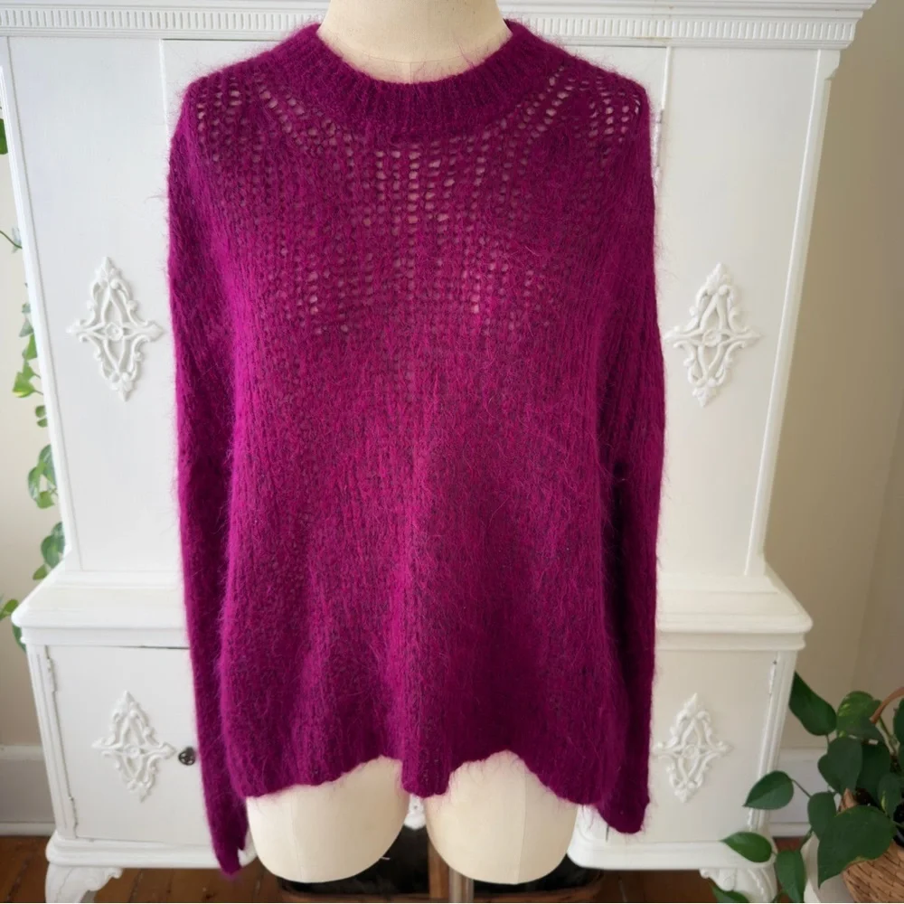 Free People Fuschia Alpaca Wool Blend Pullover Crewneck Sweater Jumper